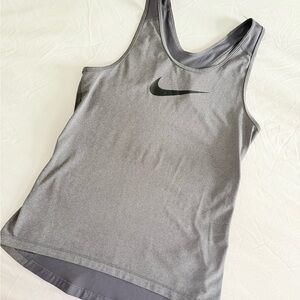 Nike Gray Fitted Tank Top with Black Swoosh